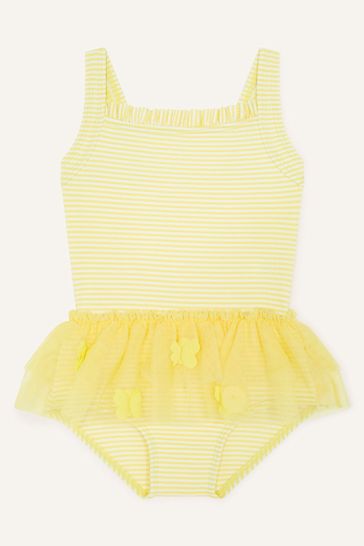 Monsoon Girls Yellow Baby Seersucker Mesh Skirt Swimsuit