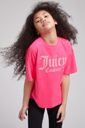 Juicy Couture تيشيرت بوكسي قصير وردي