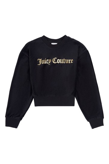 Juicy Couture Black Corduroy Velour Oversize Crew Sweat Top