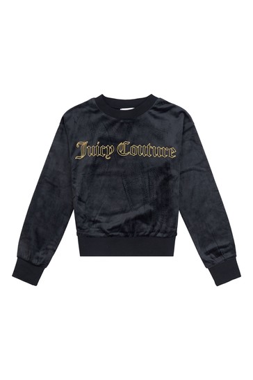 Juicy Couture Black Velour Crew Neck Sweater