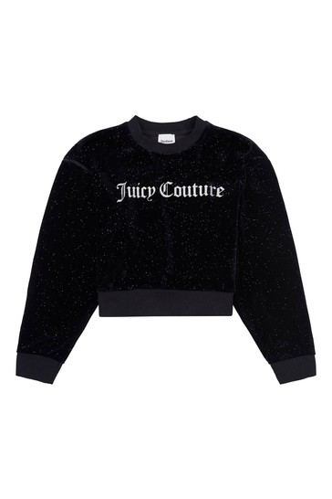 Juicy Couture Oversize Black Glitter Velour Crew Sweat Top