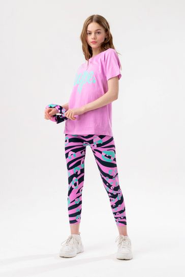 Hype. Girls Purple Groovy Zebra Script T-Shirt, Leggings and Scrunchie Set