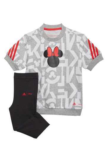 طقم من تي شيرت وبنطلون ضيق رمادي Disney Daisy Duck للأطفال الصغار من adidas