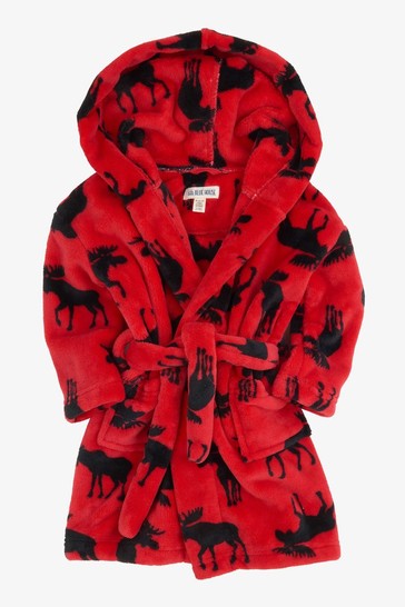 Hatley Kids Red Moose On Fleece Christmas Robe