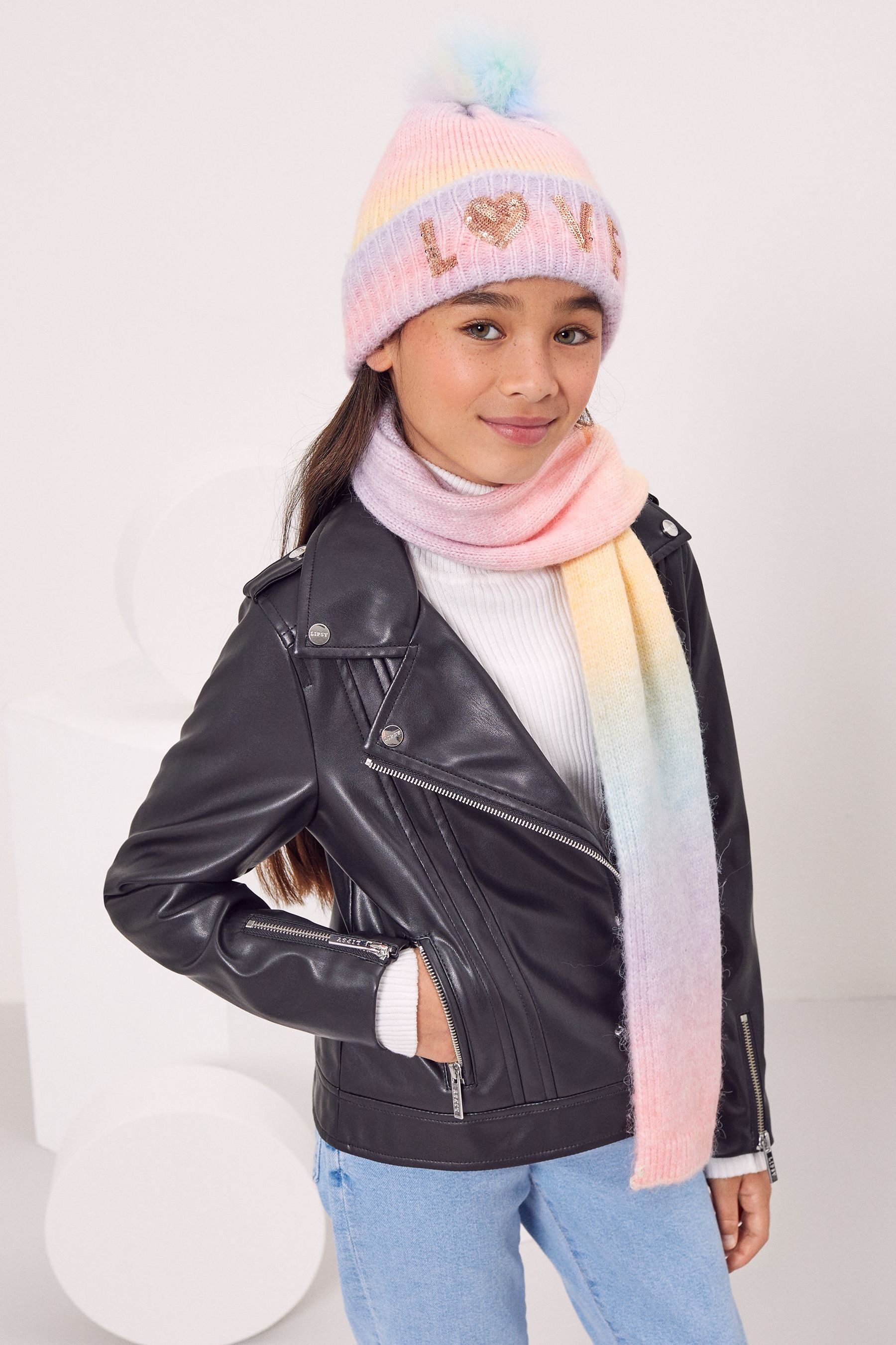 Lipsy Super Soft 2 Pack Rainbow Set Hat and Scarf