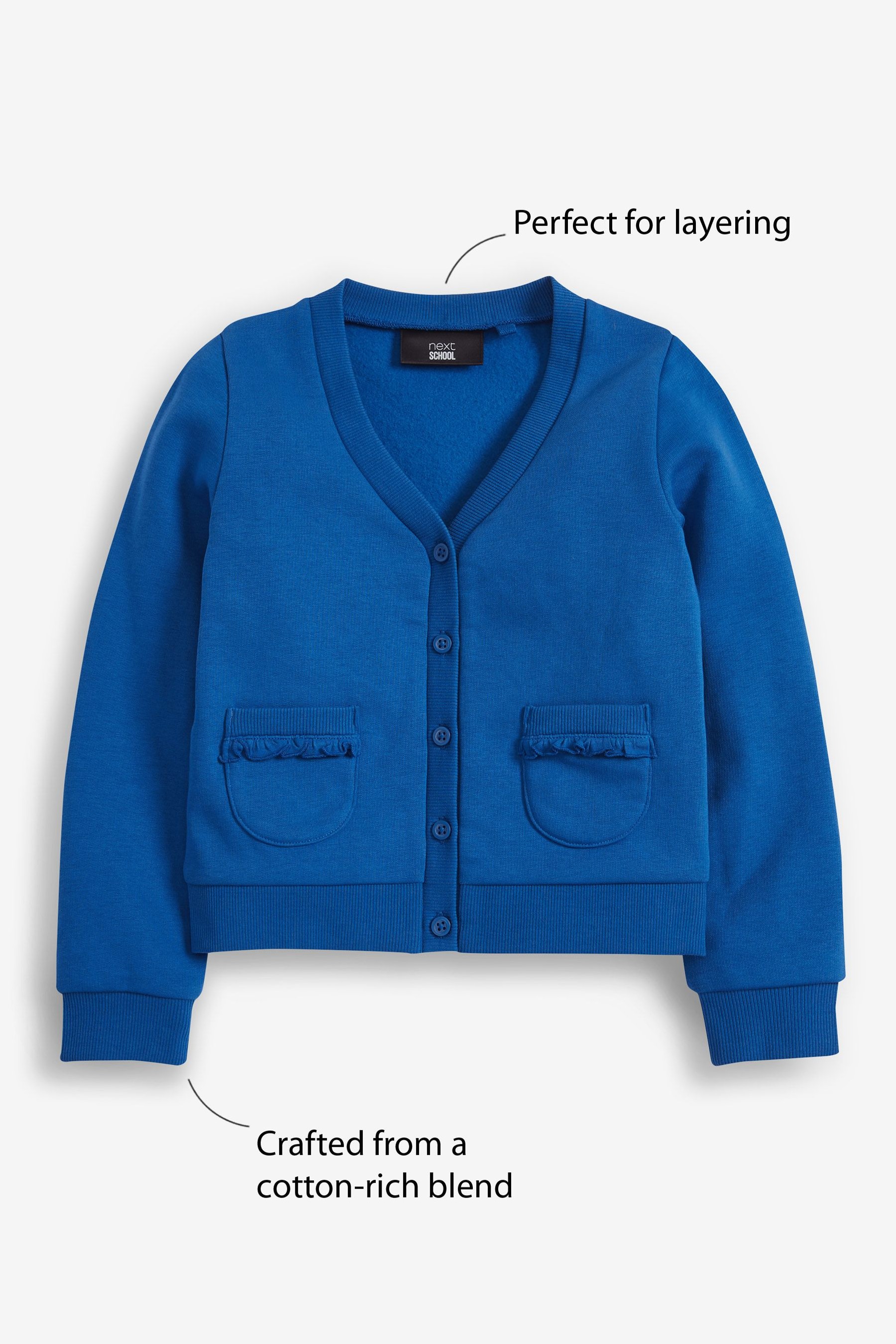 Frill Pocket Jersey School Cardigan (3-16yrs)