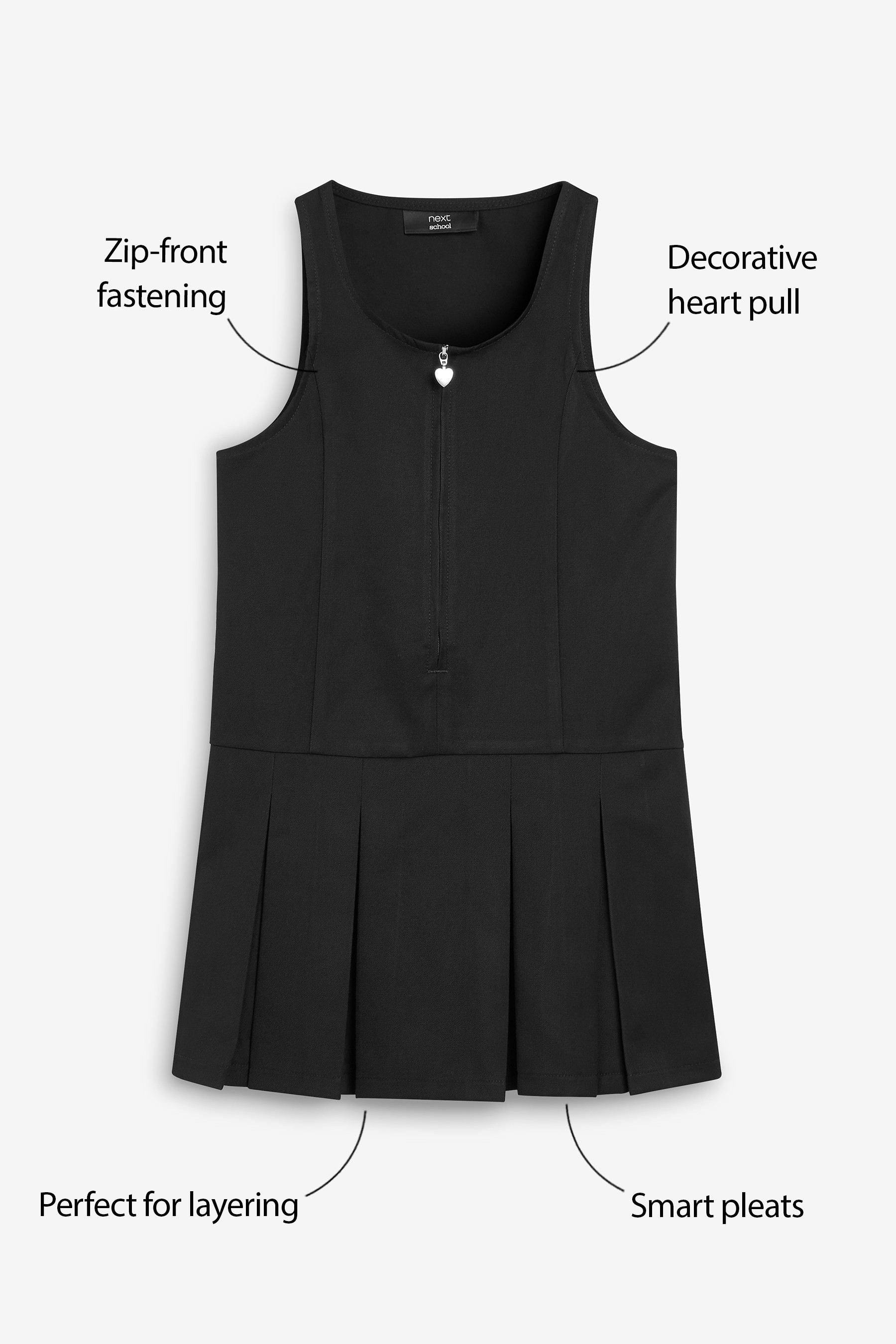 مدرسة Zip Front Pinafore (3-14 سنة) قياسية