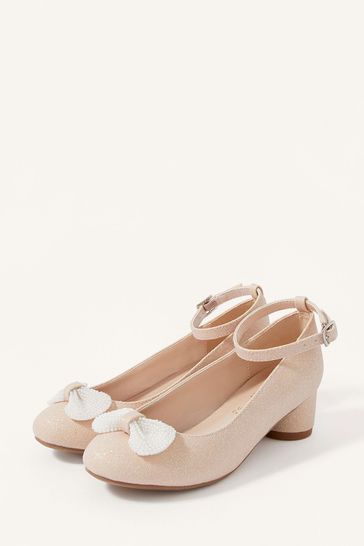 Monsoon Nude Pink Shimmer Pearl Bow Heel Shoes