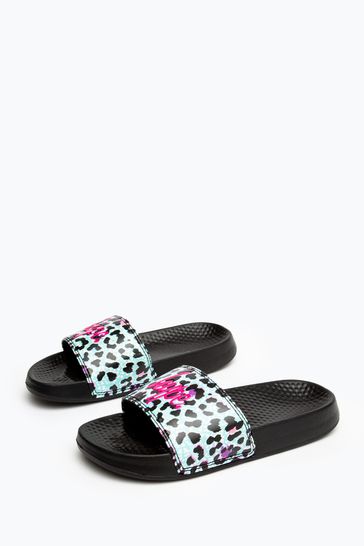 Hype Girls Blue Ice Leopard Sliders