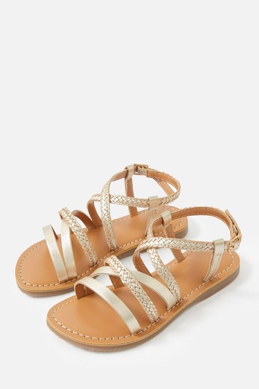 Angels by Accessorize Girls Gold Leather Plaited Strappy Sandals