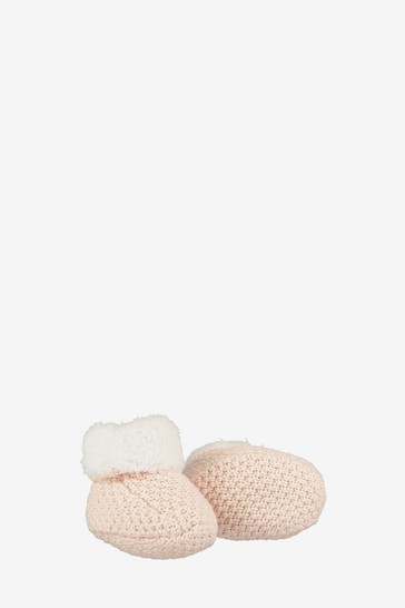 The Little Tailor Soft Pink Knitted Plush Lined Booties