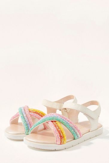 Monsoon White Cross Strap Glitter Rainbow Sandals