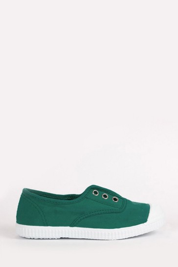 Trotters London Forest Green Plum Canvas Shoes