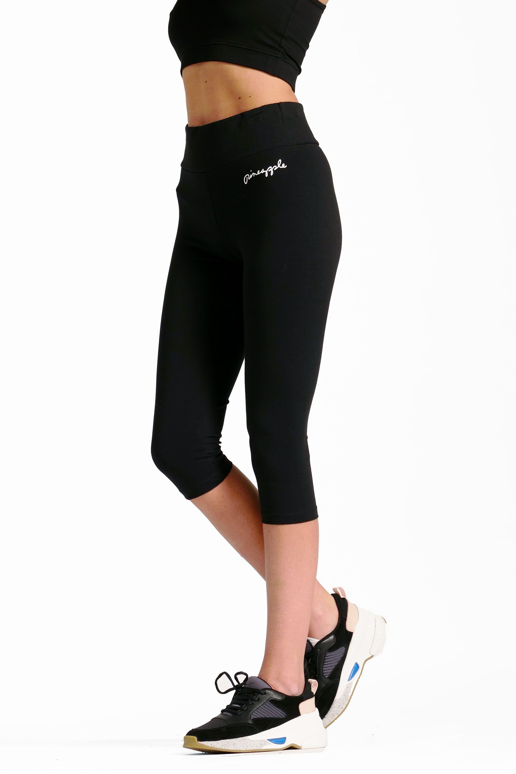 Pineapple Black Band High Waisted Crop Leggings