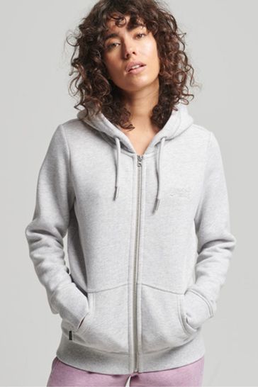 Superdry Grey Vintage Logo Embroidered Zip Hoodie