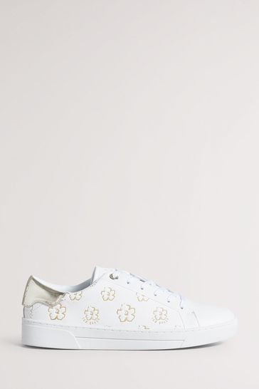 Ted Baker Taliy White Gold Magnolia Flower Cupsole Trainers