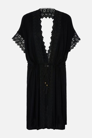 Accessorize Black Lace Trim Kimono