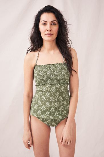 White Stuff Green Shirring Tankini