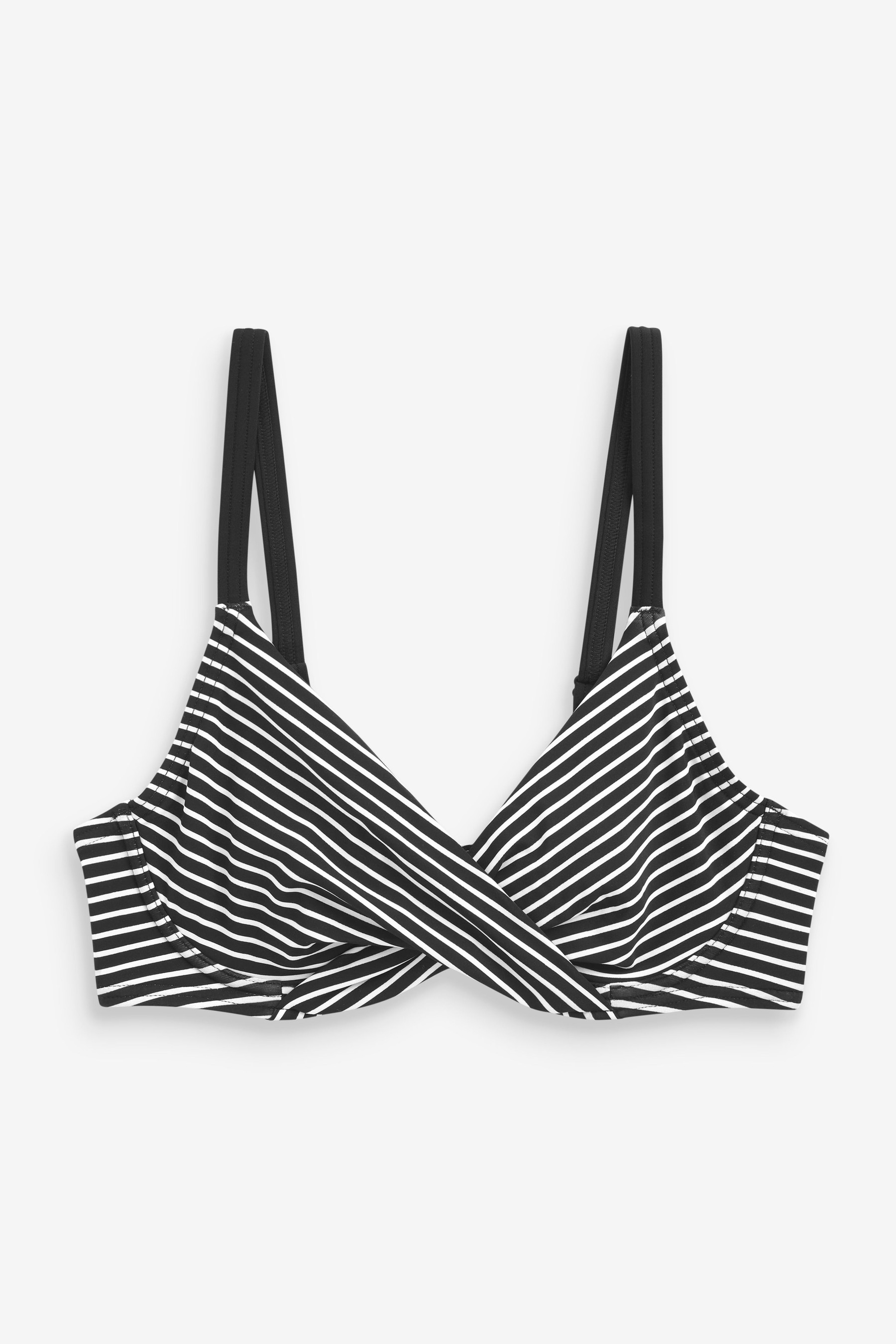 Figleaves Black Tailor Underwired Non Pad Wrap Stripe Bikini Top