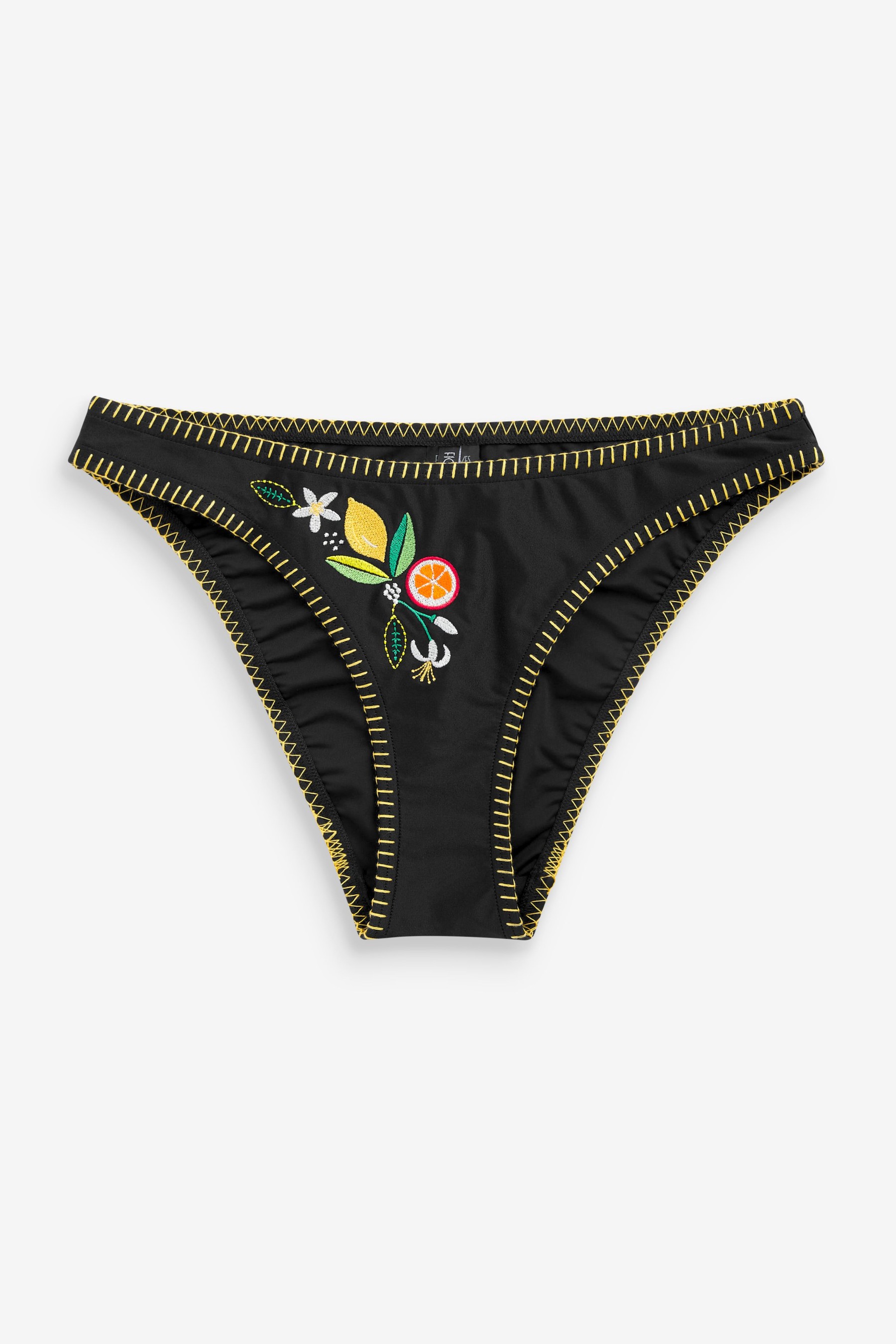 Figleaves Seville Embroidered Black Bikini Bottoms