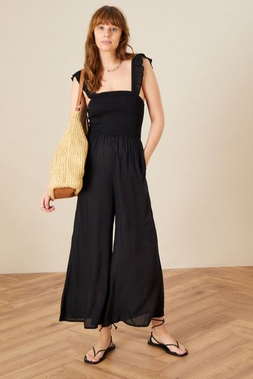 Monsoon Black Plain Ruffle Jumpsuit