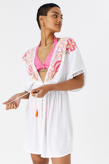 Accessorize Orange Bright Embroidered Kimono