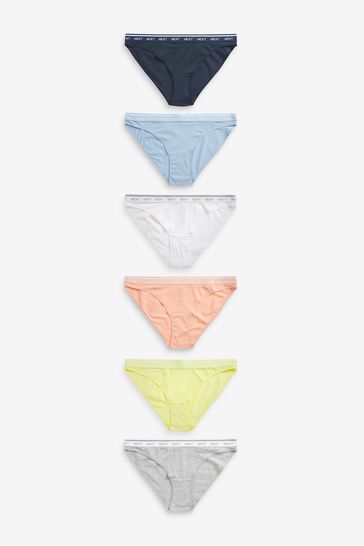 Cotton Rich Logo Knickers 6 Pack High Leg