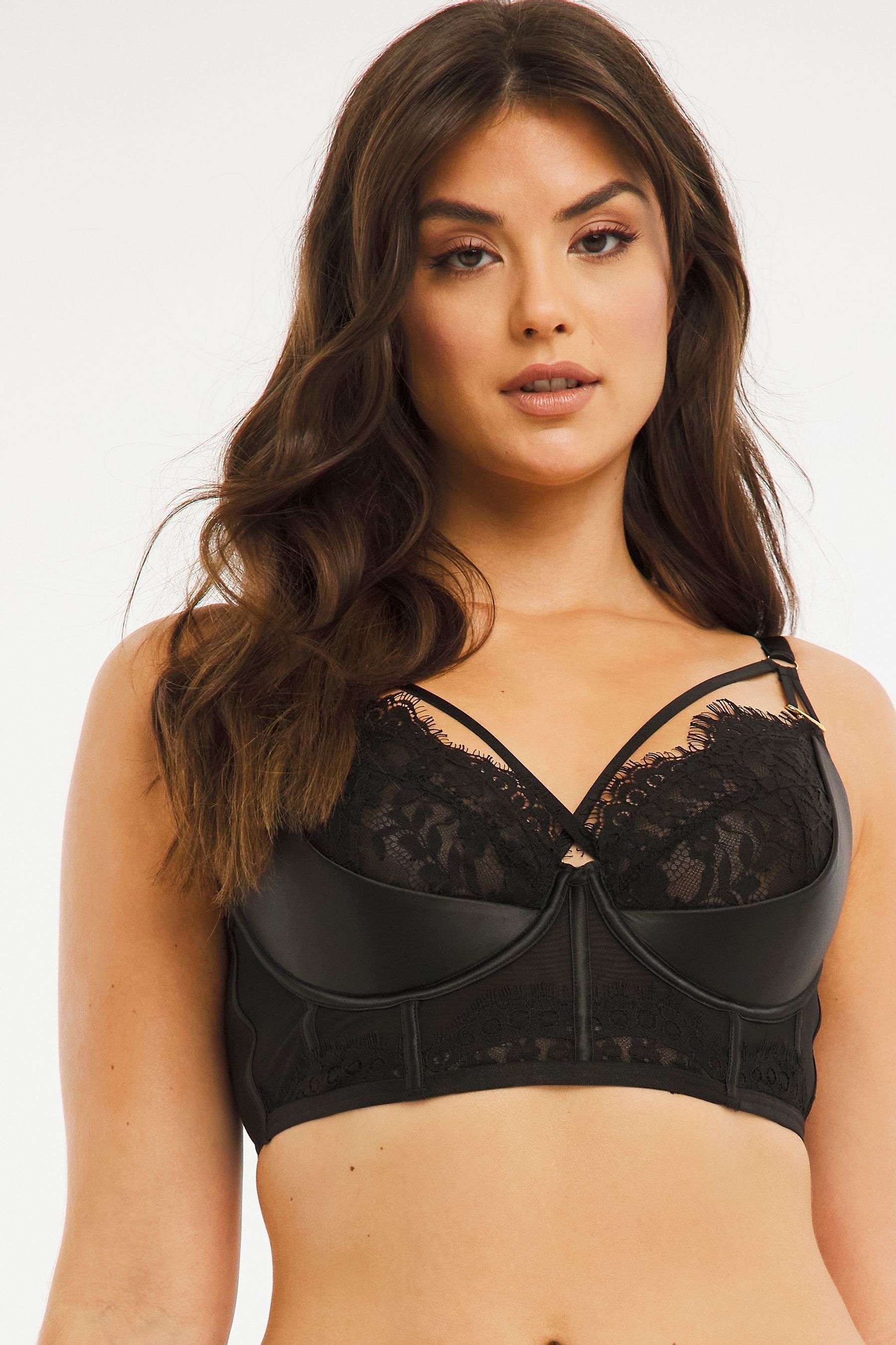 Figleaves Womens Black Sheer Net & Binding Padded Long Line Bra