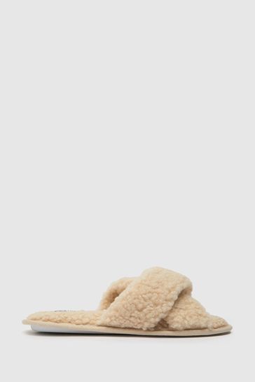 Schuh Natural Henley Borg Cross Strap Slippers