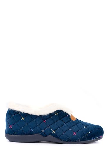 Lunar Blue Jem Fur Trim Slippers