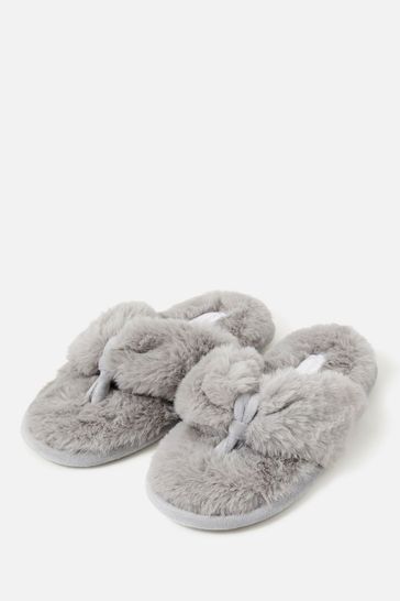 Accessorize Grey Faux Fur Toe Thong Slippers