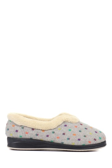 Pavers Ladies Grey Wide Fit Polka Dot Slippers