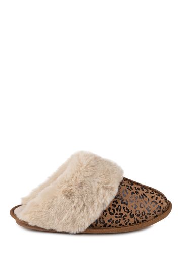 Totes Isotoner Ladies Real Suede Mule with Fur Cuff