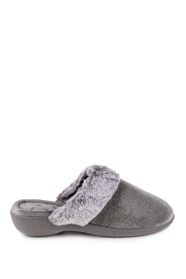 Totes Isotoner Ladies Sparkle Velour Heeled Mule Slippers