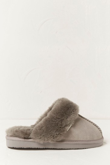 FatFace Grey Sienna Sheepskin Mule Shoes