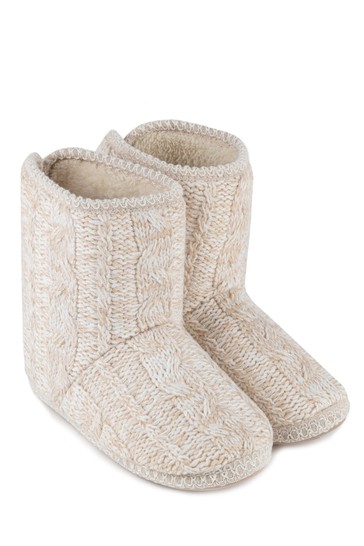 Totes Ladies Tall Knitted Cable Boot with Borg Lining