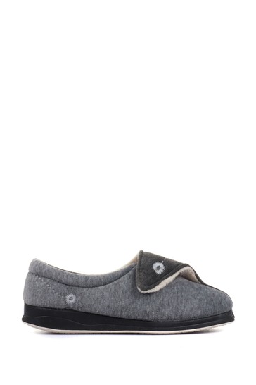 Pavers Grey Ladies Touch Fasten Full Slippers With Permalose Sole