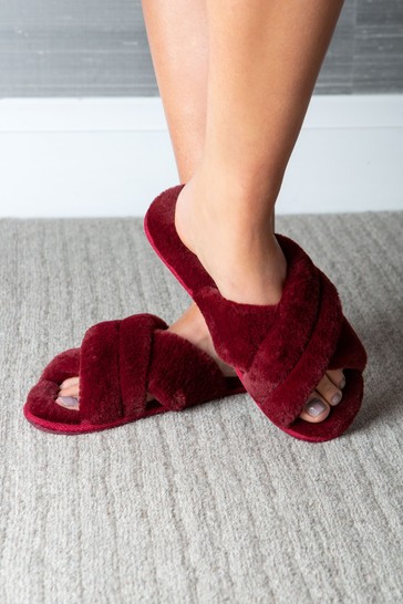 Pour Moi Faux Fur Crossover Slider Slipper