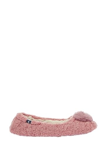 Joules Pink Pombury Ballet Slippers With Pom