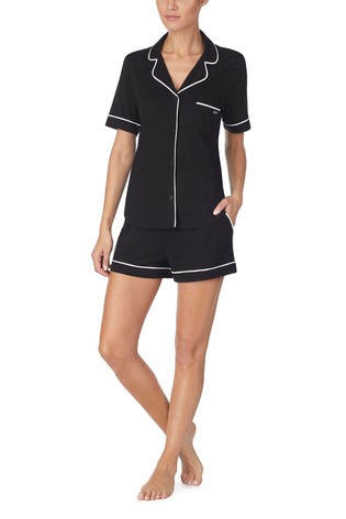 DKNY Black Signature Shorty Notch Collar Pyjama Set