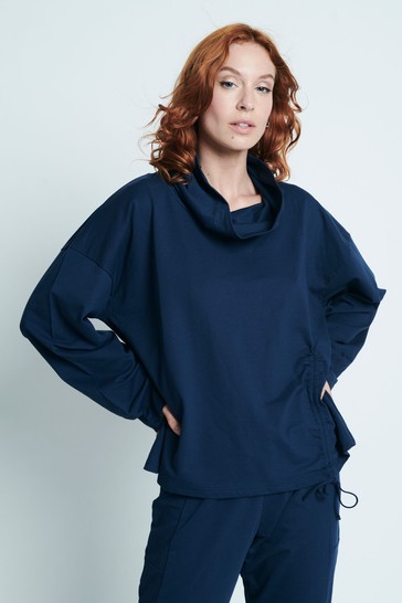 Elle Navy	Blue Loungewear Tie Detail Asymmetric Long Sleeve Top