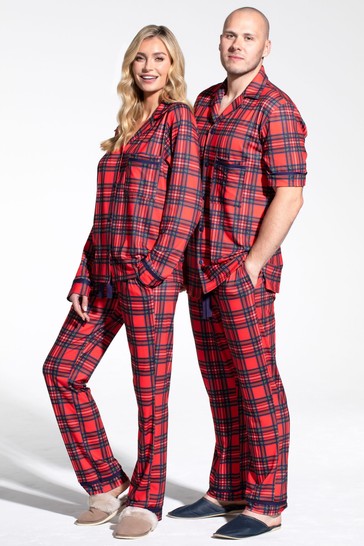 طقم بيجاما جيرسيه حريمي من Hot Squash Red Tartan