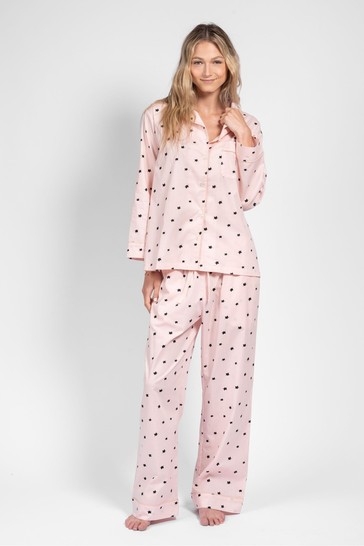 LatteLove Pink Peach With Cat Pattern Pure Cotton Pyjama Set