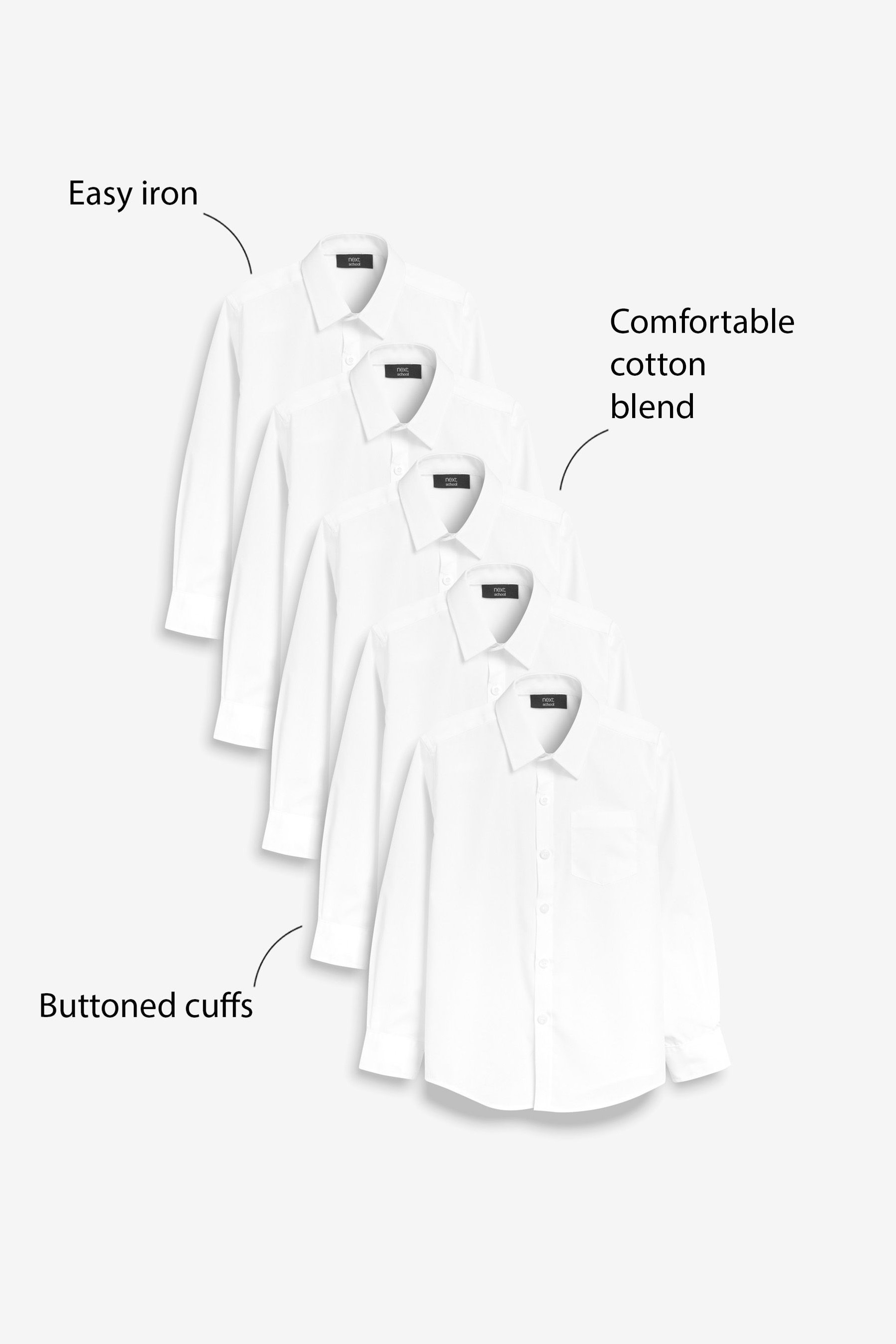 5 Pack Long Sleeve Shirts (3-17yrs) Standard