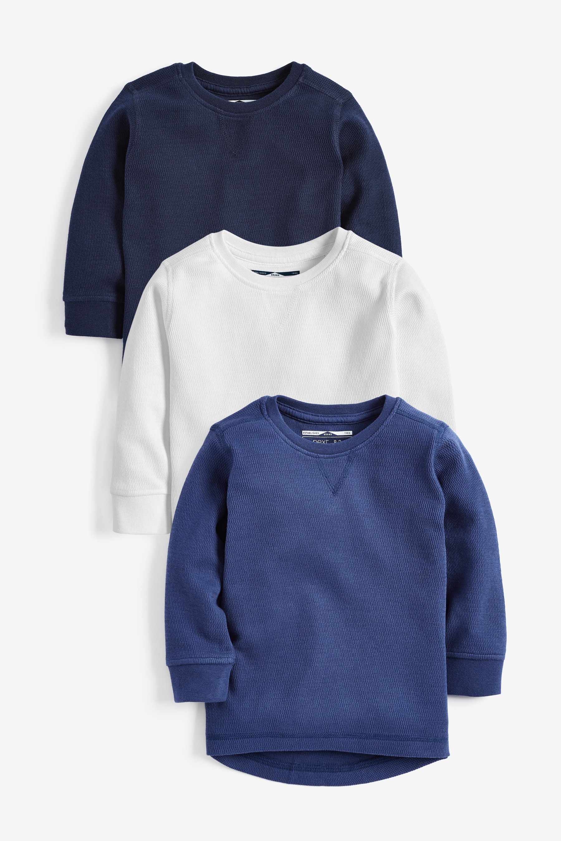 3 Pack Long Sleeve Textured T-Shirts (3mths-7yrs)