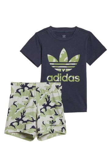 adidas Boys Navy All-Over Print T-Shirt And Shorts Set