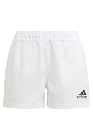 adidas Youth White Rugby 3 Stripe Shorts