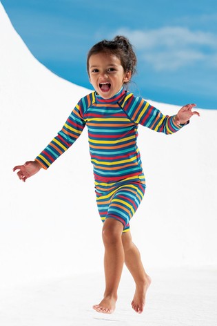 Frugi Blue UPF 50+ Rainbow Stripe Jammer Swim Shorts