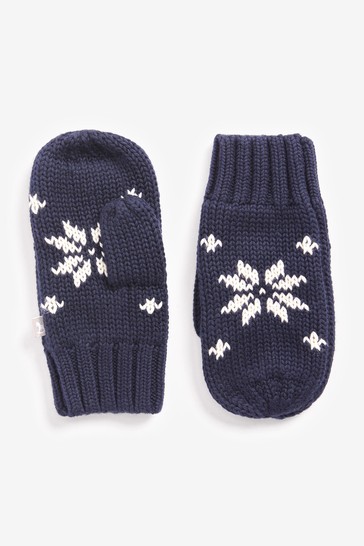 The Little Tailor Childrens Navy Christmas Snowflake Fairisle Mittens Gloves