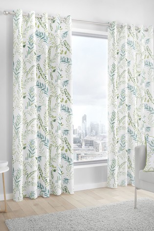 Fusion Fernworthy Botanical Leaves Lined Eyelet Curtains